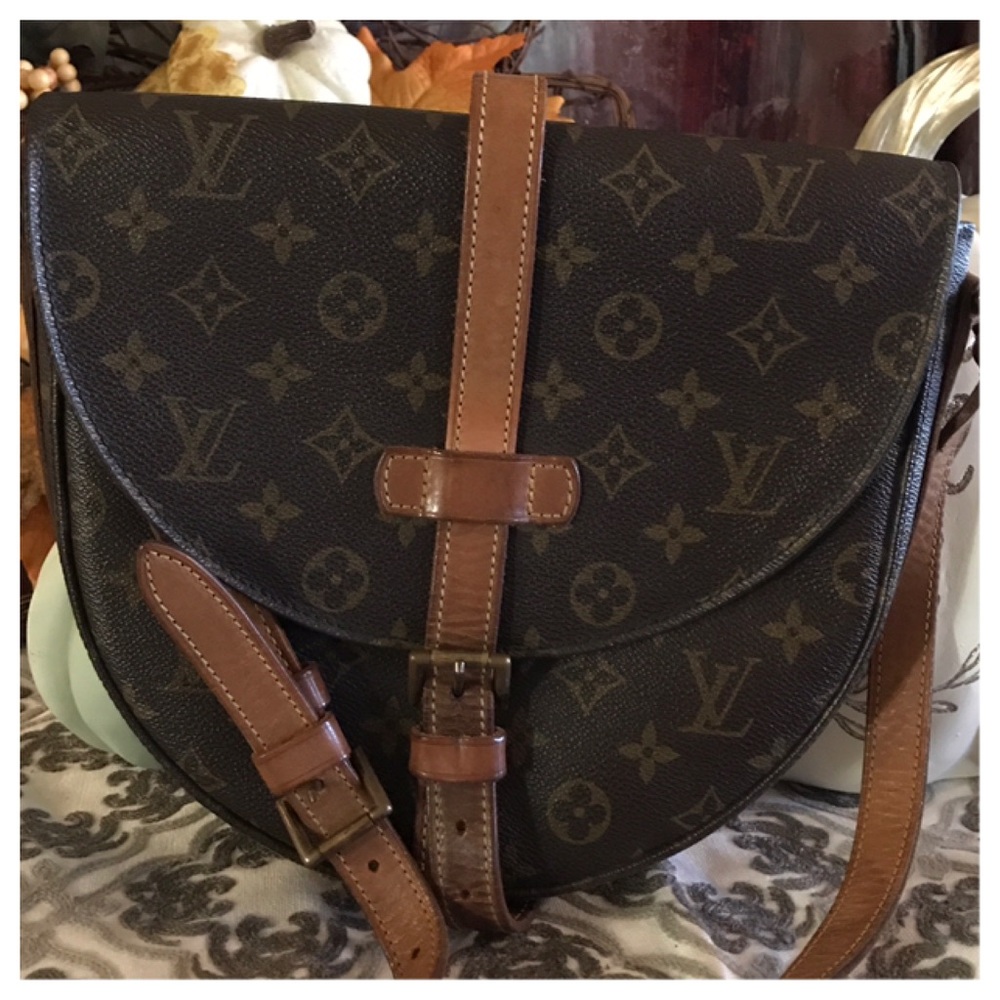 Louis Vuitton Brown Monogram Crossbody Bag with Tan Straps boho up cycled